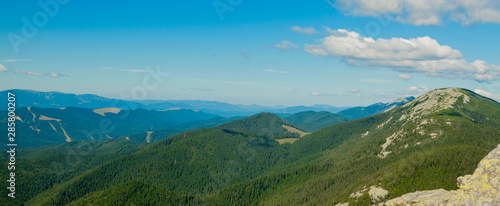 Panorama of Carpathian mountains in summer sunny day ,Travel at Ukraine. Beauty of nature concept. © volody10