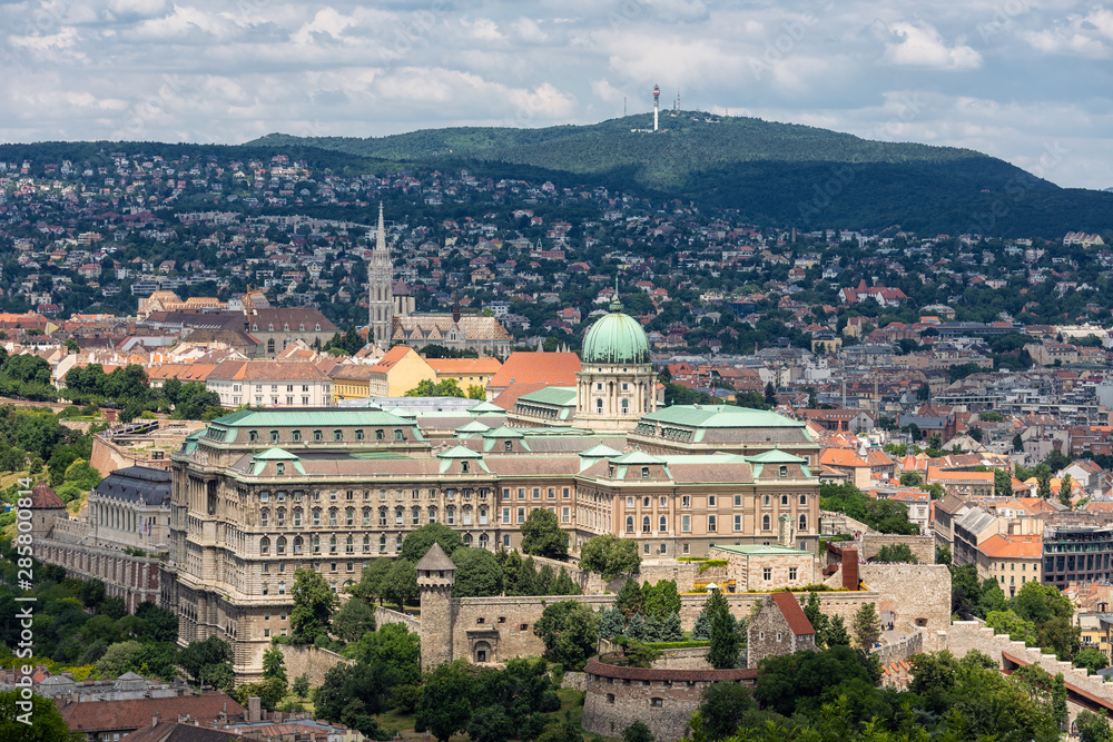 Aerial view at Budapest Royal Palace from Gellert Hill