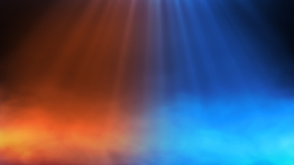 Fire and Ice background with fog and godray. 3d illustration.