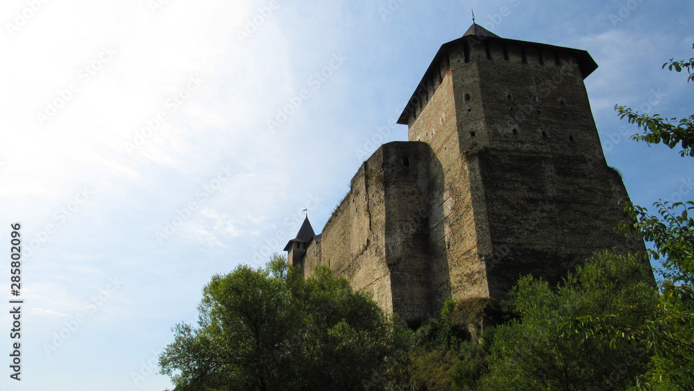 Fototapeta premium bottom view of Khotyn fortress. Khotyn. Ukraine. 06.08.2019