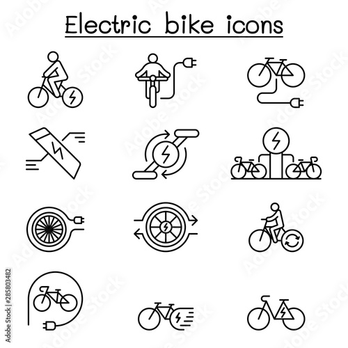 Electric bike icon set in thin line style