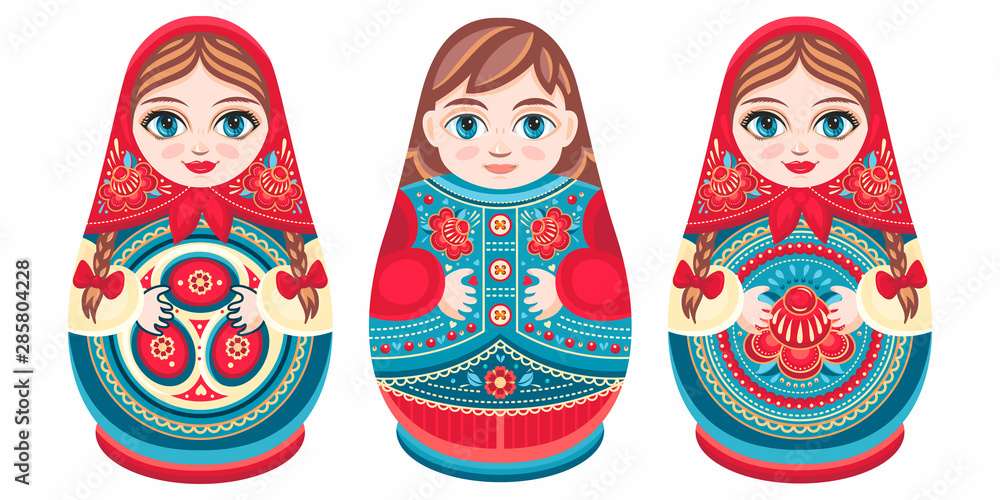 Naklejka premium Russian nesting dolls Matryoshka. Babushka doll