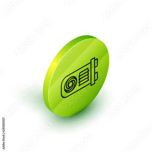Isometric line Mining farm icon isolated on white background. Cryptocurrency mining, blockchain technology, bitcoin, digital money market, wallet. Green circle button. Vector Illustration