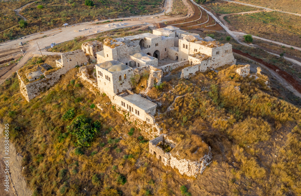 Migdal Afek, also known as Migdal Tsedek Crusader, Byzantine, Ottoman era castle ruin with white stone walls outside of Rosh HaAyin near Tel Aviv Israel Migdal Afek, also known as Migdal Tsedek Crusader, Byzantine, Ottoman era castle ruin with white stone walls outside of Rosh HaAyin near Tel Aviv Israel