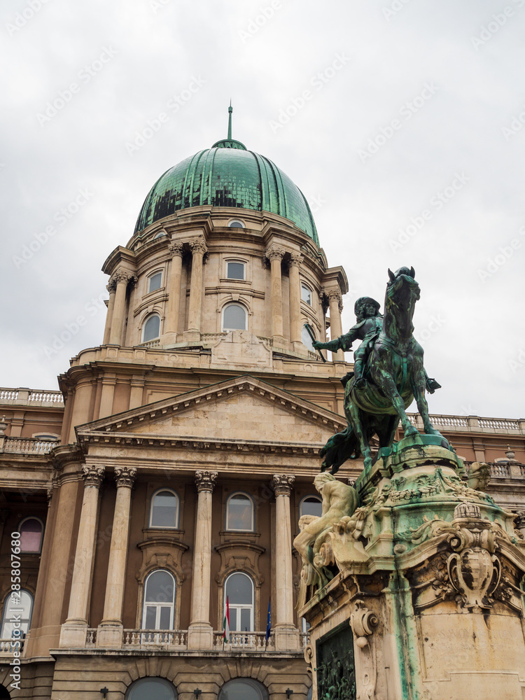 Statue of Prince Eugene of Savoy in Buda Castle. Buda Castle is the historical castle and palace complex of the Hungarian kings in Budapest.