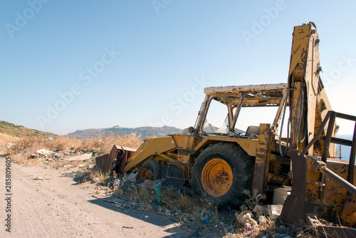 A wrecked construction machines in the island of Patmos  Greece