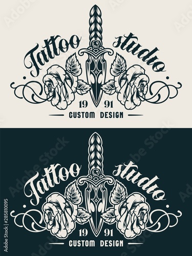 Vintage monochrome tattoo studio emblem design
