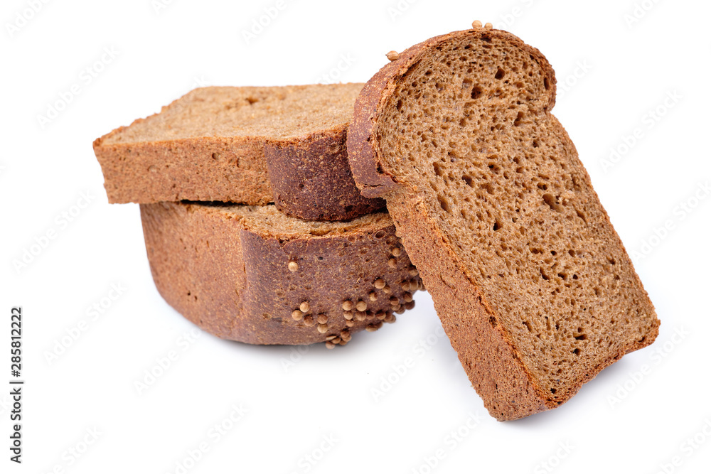loaf of dark bread partly cut in slices, isolated on white loaf of dark bread partly cut in slices, isolated on white