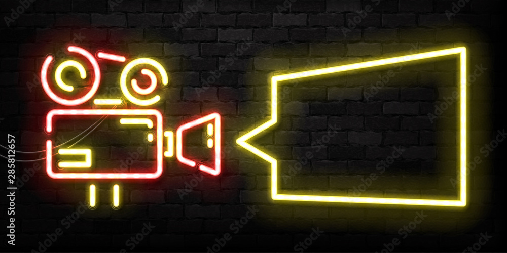 Vector realistic isolated neon sign of Cinema frame logo for template decoration and invitation covering on the wall background. Vector realistic isolated neon sign of Cinema frame logo for template decoration and invitation covering on the wall background.