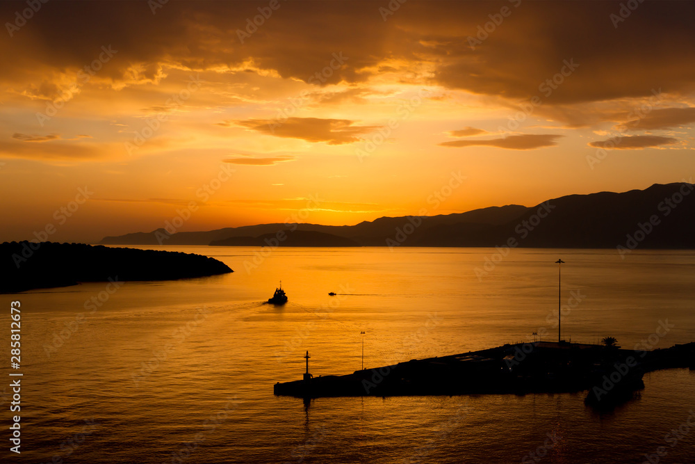 Sunset in Agios Nikolaos, Crete, Greece 