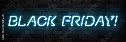Vector realistic isolated neon sign of Black Friday typography logo for template decoration and invitation covering on the wall background. Concept of sale and discount.