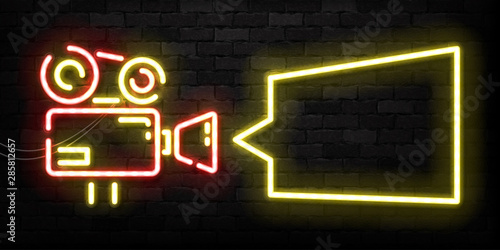 Vector realistic isolated neon sign of Cinema frame logo for template decoration and invitation covering on the wall background.