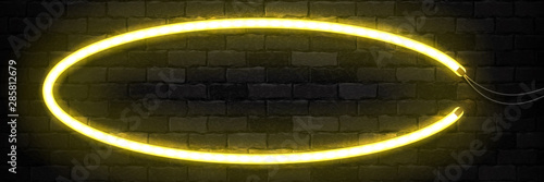 Vector realistic isolated neon sign of yellow oval frame for template and layout on the wall background.