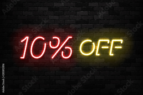 Vector realistic isolated neon sign of Neon Sale Discount 10 Percent logo for template decoration on the wall background. Concept of Black Friday and winter holidays.