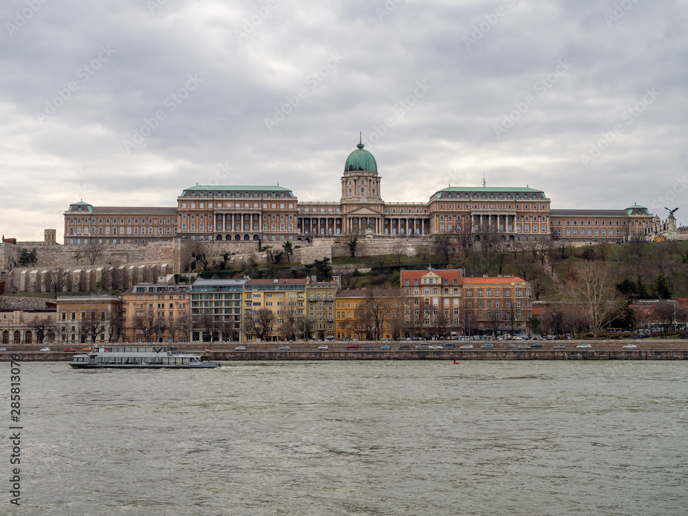 Budapest, Hungary - Mar 9th 2019: Buda Castle is the historical castle and palace complex of the Hungarian kings in Budapest. It was first completed in 1265