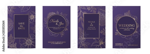 Luxury invitation card. Wedding decorative floral golden template or illustrated jewelry box. Vector image royal elegant design the date save