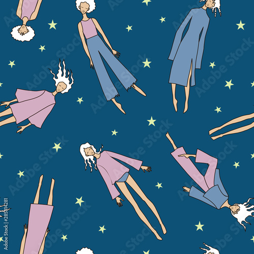 Nice seamless pattern with chaotic flying girls
