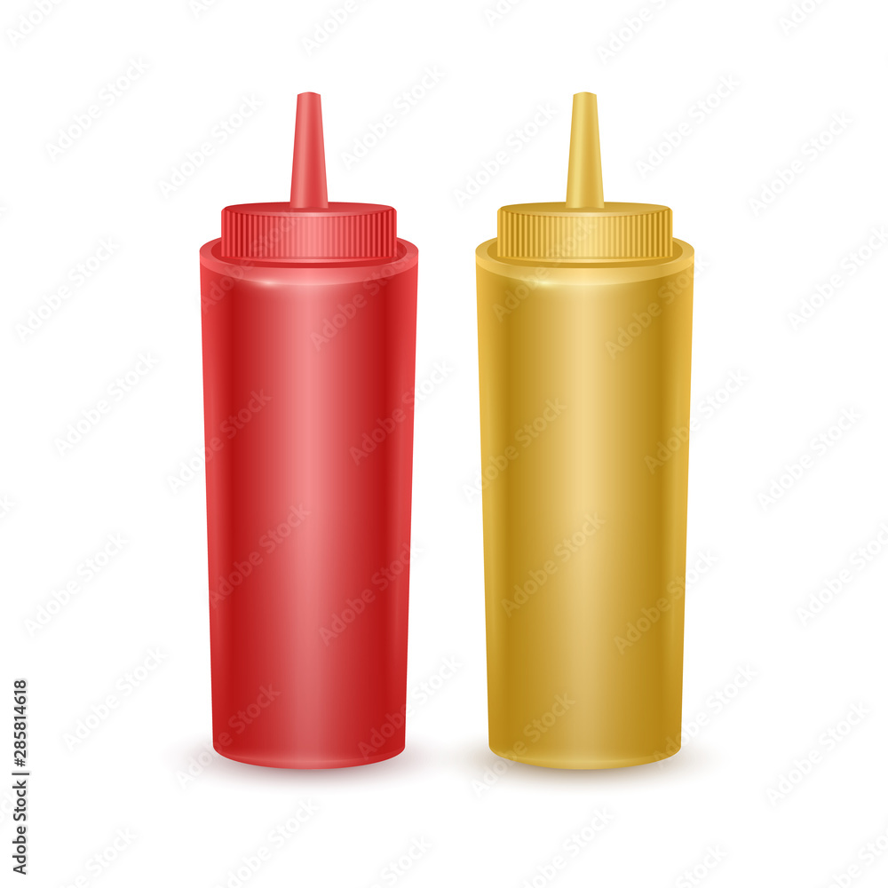 Set of Realistic bottles of ketchup and mustard, Bottles for Branding Isolated on White Background, Vector EPS 10 illustration Set of Realistic bottles of ketchup and mustard, Bottles for Branding Isolated on White Background, Vector EPS 10 illustration