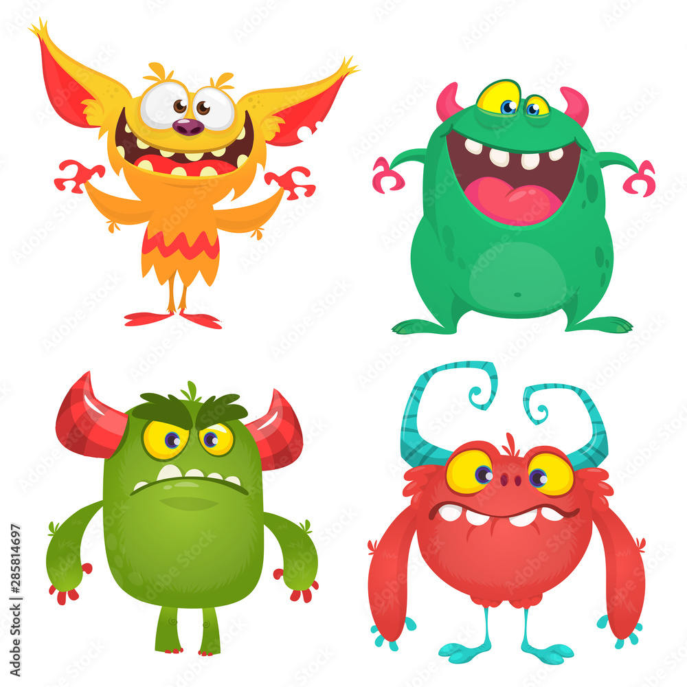 Naklejka premium Funny cartoon monsters set. Halloween vector illustration