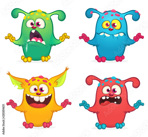 Funny cartoon monsters set. Halloween vector illustration