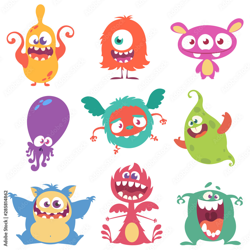 Fototapeta premium Funny cartoon monsters set. Halloween vector illustration