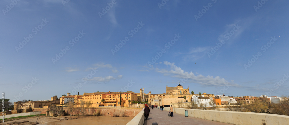 Cordoba,Spain,2,2014;Panoramic from the Roman Bridge of the Mosque