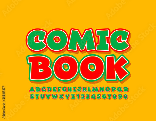 Vector bright Sign Comic Book. Playful colorful Font. Creative Alphabet Letters and Numbers.