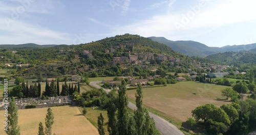 Montbrun-les-Bains aerial approach, Drôme, labelled Les Plus Beaux Villages de France