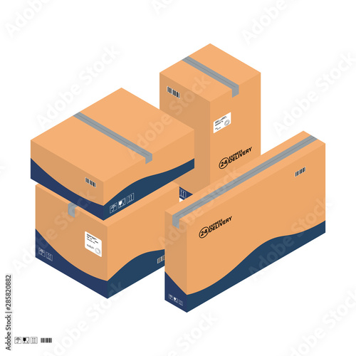  Isometric parcel cardboard boxes  for delivery, set.