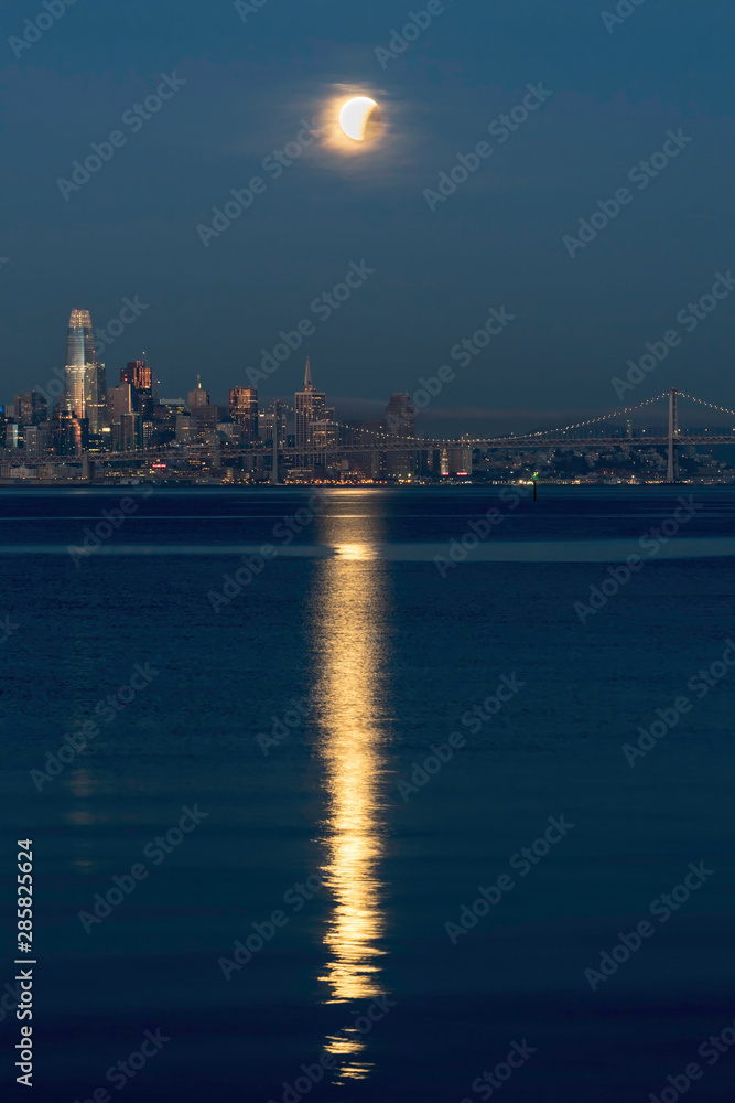 Lunar eclipse over San Francisco Bay