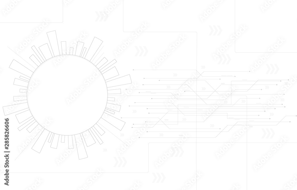 Technology white circle gear connect with system or server. concept information digital abstract background vector illustration