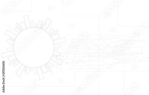 Technology white circle gear connect with system or server. concept information digital abstract background vector illustration