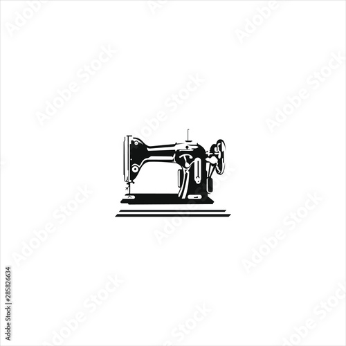 classic sewing machine vector in black color silhouette. element or object for tailor logo template. 