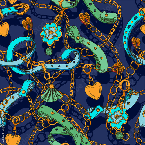 Seamless pattern with belt and chain. Vector.