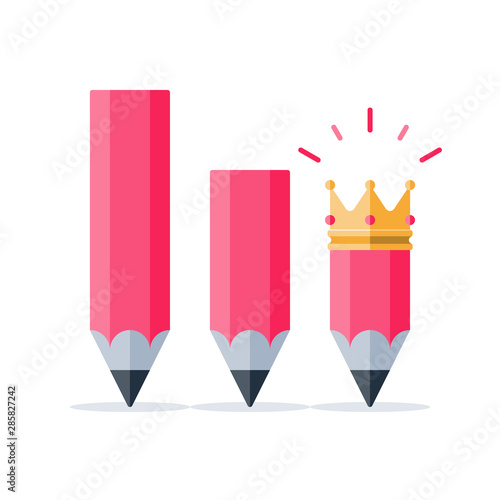 Creative writing, storytelling concept, pencil and crown, vector illustration