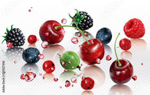 Berries mix into burst splashes of juices