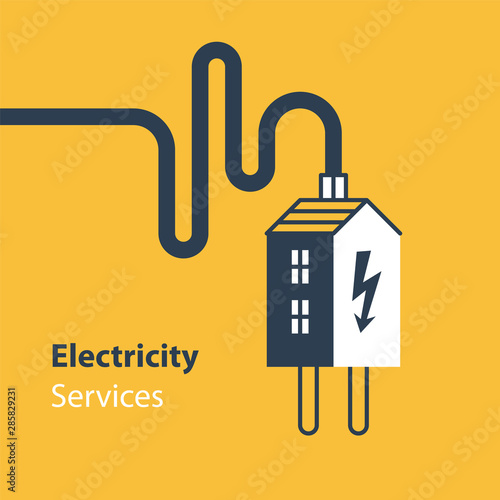 Electricity repair and maintenance services, house and plug with wire