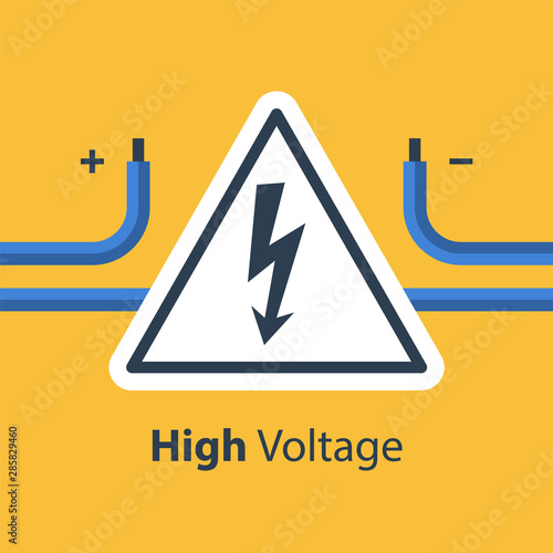 Electricity wires and high voltage sign, repair and maintenance
