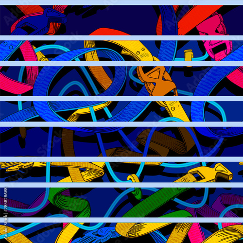 Belt seamless pattern with plastic clasp. Trendy sport textile design.