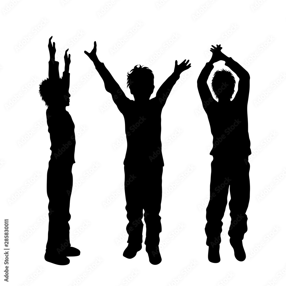 Vector silhouette of children´s friends on white background. Symbol of child, siblings,boy, brother,family,free,funny.