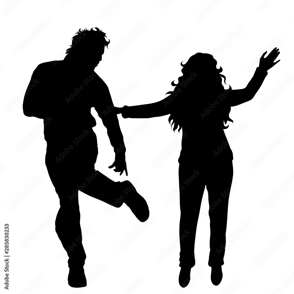 Vector silhouette of couple on white background. Symbol of pair, husband, wife, dance, music, party.