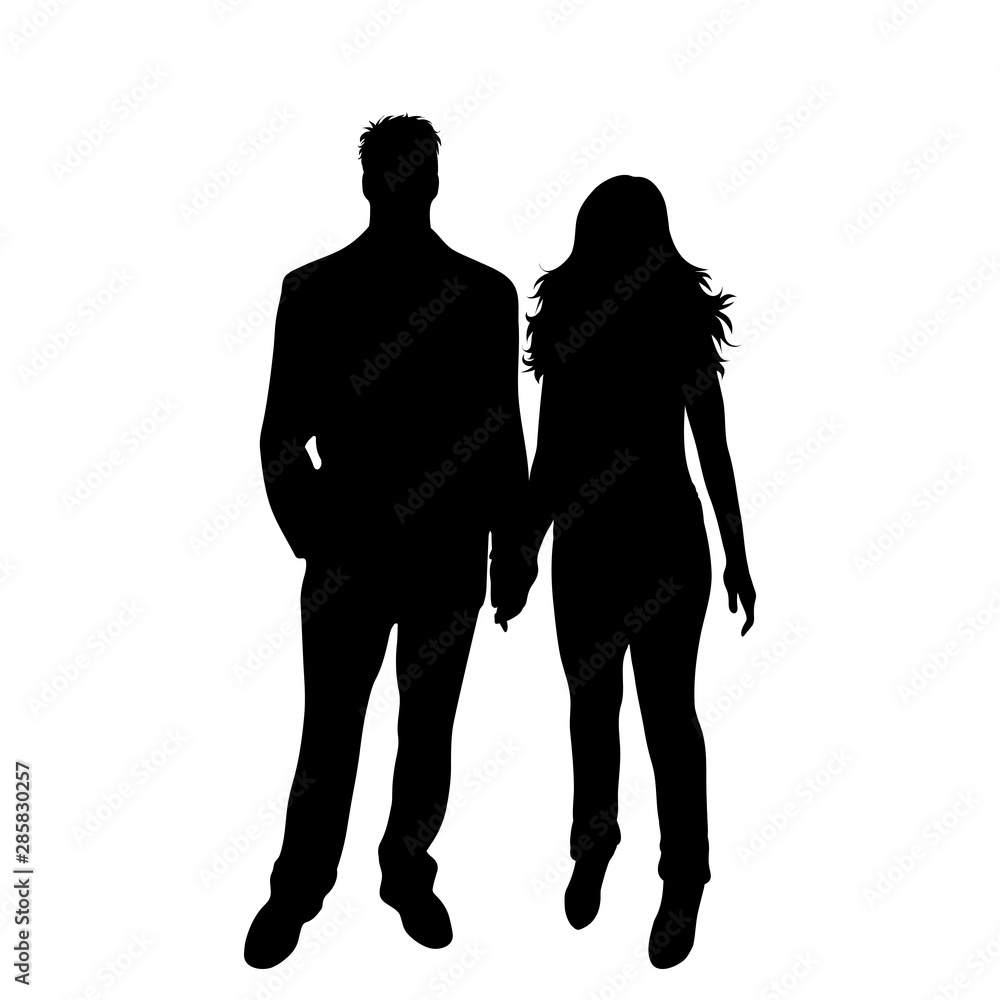 Vector silhouette of couple on white background. Symbol of pair, husband, wife.