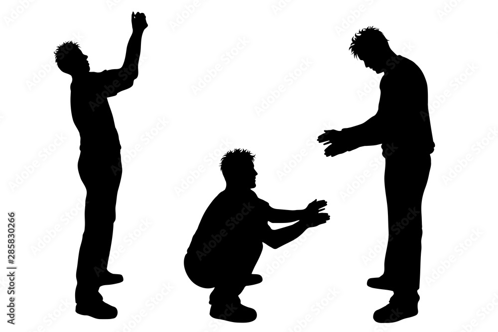 Vector silhouette of set of men on white background. Symbol of male, people, group.