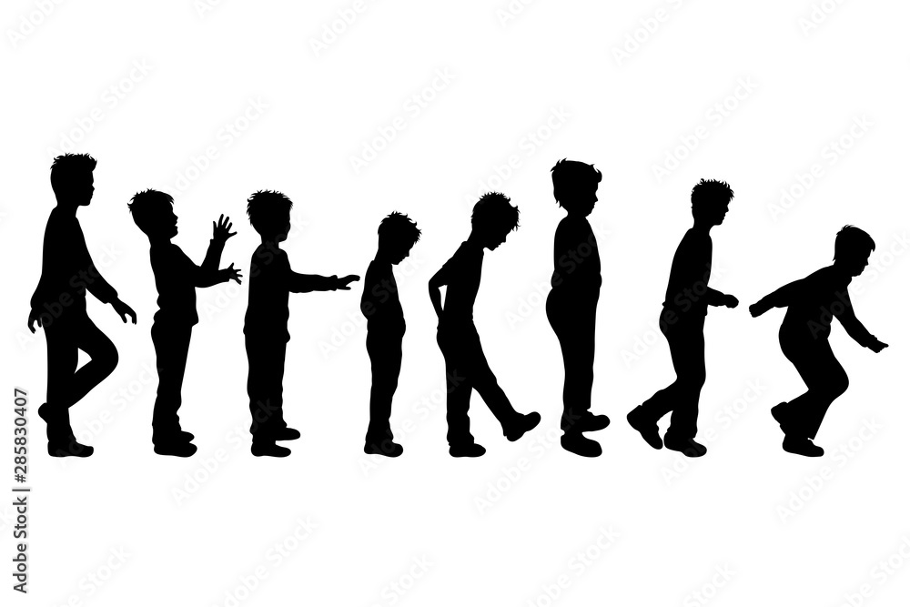 Vector silhouette of children´s friends on white background. Symbol of child, boy,siblings,brother,funny,set. Vector silhouette of children´s friends on white background. Symbol of child, boy,siblings,brother,funny,set.