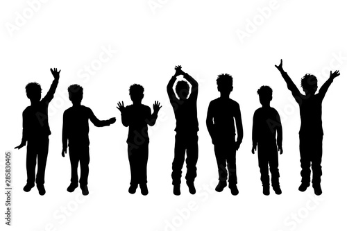Vector silhouette of children´s friends on white background. Symbol of child, boy,siblings,brother,free,funny,set.