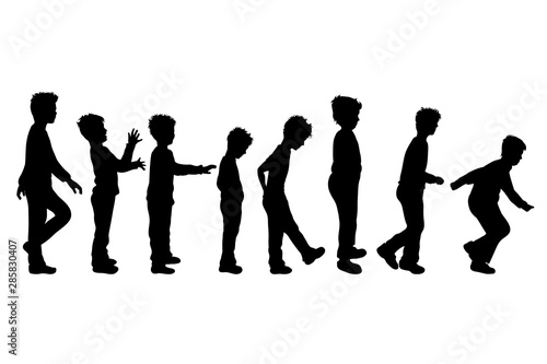 Vector silhouette of children´s friends on white background. Symbol of child, boy,siblings,brother,funny,set.