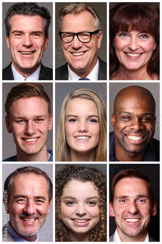 Different portraits of people in front of a grey background