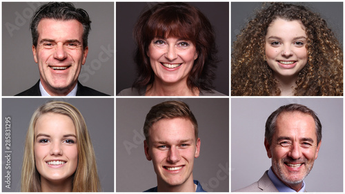 Different portraits of people in front of a grey background photo