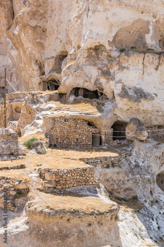 View of Hasankeyf ancient cave houses, Turkey, Eastern Anatolia