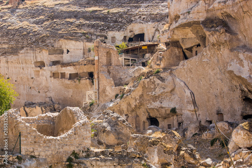 Panoramic view of Hasankeyf ancient cave houses, Turkey, Eastern Anatolia photo